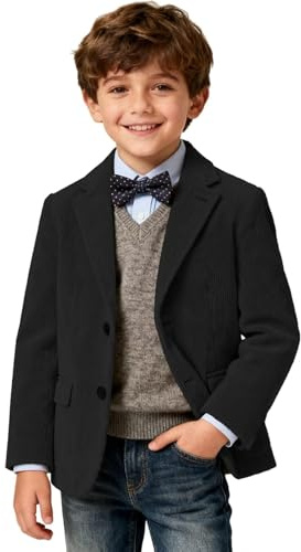 Generisch Veste en velours côtelé formel décontracté printemps veste de sport à trois boutons, Noir , 9-10 ans