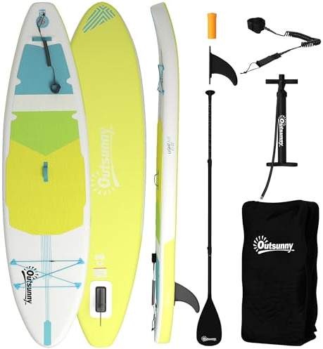 Outsunny Tabla Paddle Surf Hinchable con Accesorios, 320 cm, Remo de Aluminio Ajustable, Quilla, Stand Up Paddle Board con Superficie Antideslizante de EVA, Bomba y Mochila, Carga 160 kg, para Adultos