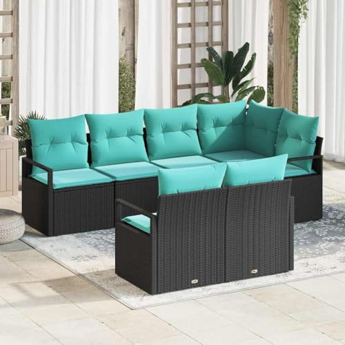 mzdioop Juego de sofás con cojines 7 piezas de poliratán negro resistente a la intemperie modular para jardín, terraza, balcón, salón comedor al aire libre, con grupo de asientos y ratán trenzado para