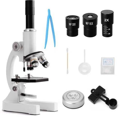 Microscopio Estereoscópico, Microscopio for adultos y niños, aumento de 64X-2400X, compuesto con portaobjetos luz relleno for estudiantes