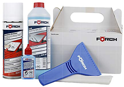 Förch Winterreinigungsset Wischtuch, Scheibenenteiser, Eiskratzer, Scheibenreinigungsmittel, Türschloßenteiser