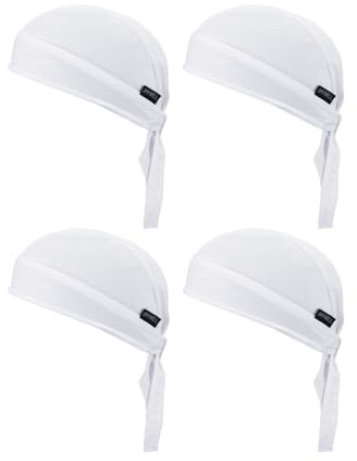 White Doo Rags Summer Sweat Head Beanie Dew Rag Bandana Hard Hat Adjustable Cooling Hard Hat Helmet Liner Do Rag for Men and Women (White 4 Pack)