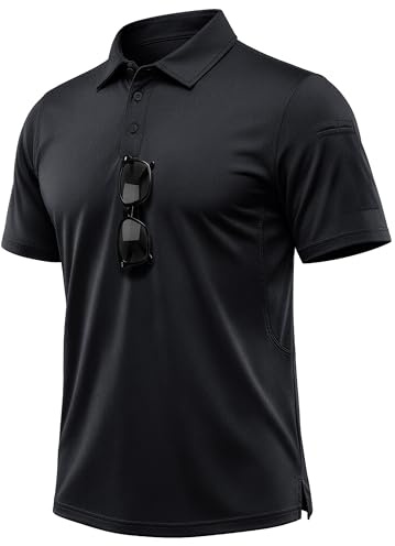 MAGCOMSEN Black Polo Shirt Men Golf Polo Shirt Short Sleeve Quick Dry Sports Top Moisture-Wicking Summer Work Shirts, XL