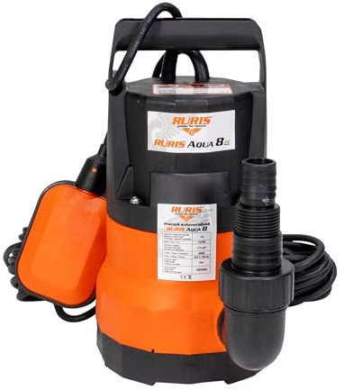 RURIS POWER FOR NATURE Aqua 8 - Pompe Submersible pour Eaux Claires 400W, Débit 7m³/h, Hauteur de Refoulement 7m, Avec Flotteur, Câble 10m, Idéale pour Puits, Cave, Piscine et Irrigation