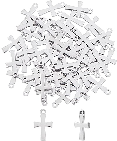 UNICRAFTALE 100Stk 304 Edelstahl Anhänger Kreuz Charms Silbertöne Kleine Loch Kreuz Ohrring Anhänger Für Frauen Halsketten Schmuckherstellung 12x7x1mm, Loch 1 mm