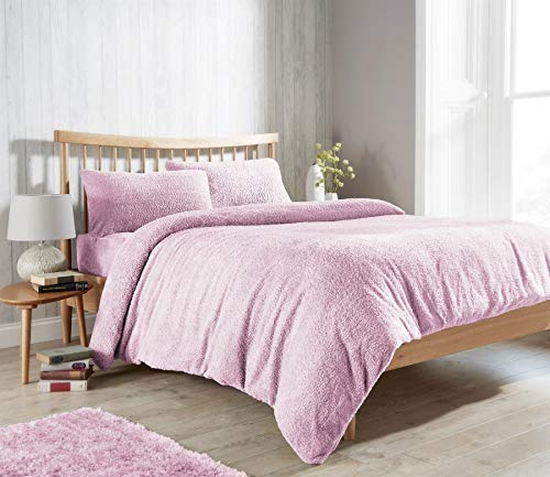 Olivia Rocco Teddy Fleece Duvet Cover Set Super Soft Warm Cosy Quilt Covers Bedding Sets With Pillowcases, Blush Pink Single