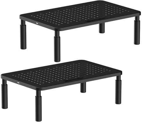 ERGOMAKER Monitorställ 2-pack - Höjdjusterbart ergonomiskt monitorställ med ventilerad metallplattform för dator, bärbar dator, iMac, PC, skrivare