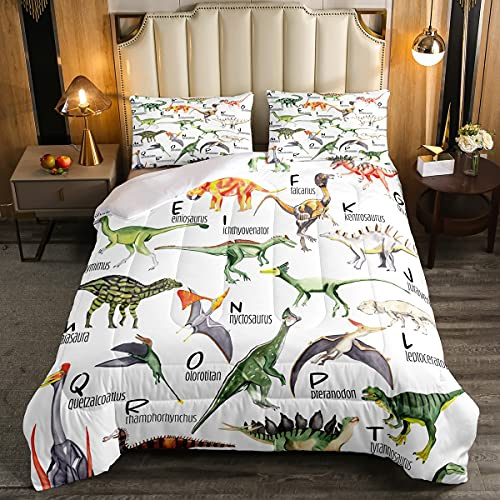 Dinosaurie täcke set barn tecknad dinosaurie duntäcke för pojkar tonåringar grön djungel djur dinosaurier sängkläder set andas vilda djur stil täcke/täcke-set quiltad dubbel storlek
