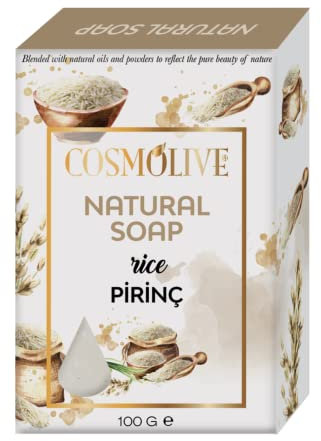 Cosmolive 24 types Natural Soap - goats milk soap, donkey milk soap, tea tree soap, sulphur/sulfur soap and the other (pure olive oil, black seed, argan oil, lavender, rose etc) (Rice)