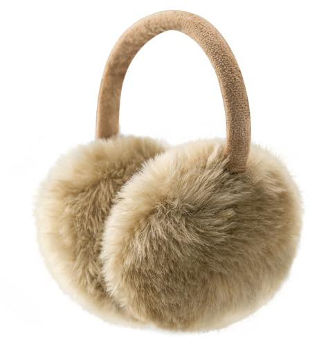 FSTEOE Winter Ear Muffs Women Warm Earmuff Girls Ear Warmers Soft Plush Outdoor Adjustable Ear Cover (Khaki)