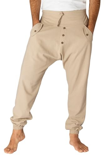 PANASIAM Pantalones Yogi para mujer y hombre | Pantalones Aladino cómodos de algodón – Estilo Harem amplio y ligero | Ajuste perfecto con cordón frontal y banda elástica en la parte trasera |