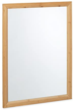 Relaxdays Wandspiegel, Bambus Rahmen, HxB: 80 x 60 cm, Wohnspiegel, Aufhängespiegel Badezimmer, Garderobe & Flur, Natur
