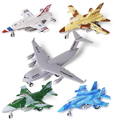 VBACALA 5PCS Flugzeug Spielzeug Militär Modellflugzeug Metall Flugzeug Spielzeug mit Pull BackDiecast Function,Flugzeug Kinder kindertagsgeschenke Jungs Mädchen ab 3 Jahre