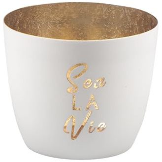 Seaside No.64 - Portavelas marítimo de metal báltico con motivos troquelados - Diferentes combinaciones de colores para velas de té y velas de pilar en casa y jardín (Sea LA Vie - blanco, dorado)