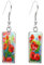 Schmetterlinge und Mohnblumen Rechteckige Ohrringe Schmetterling Kunst Fischhaken Ohrringe Glas Cabochon Handgemachter Schmuck, 25 mm, Leder