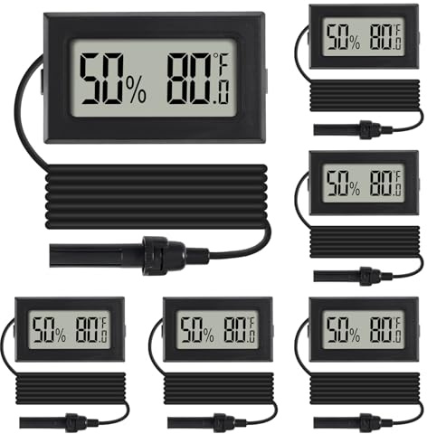6Pcs Mini Digital Thermometer Hygrometer Gauge Indoor with Probe Sensor LCD Display Meter Temperature Humidity Fahrenheit Meter for Incubator Reptile Plant Tank Garden ℉