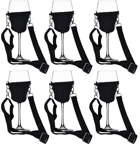 WEGREAT Lot de 6 porte-verres à vin pour le cou : porte-verres à vin portable mains libres à accrocher avec lanière, porte-verres à vin pour Noël, anniversaire, mariage, fête, CKN-RA92