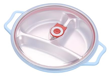 Mikrowellen Teller 1,3L: Mikrowellengeschirr mit Deckel und Handhaben, Runden Salatschüssel mit 3 Fach Aufteilung, Deckel mit Belüftung, Lunchbox Mikrowellen- und Spülmaschinenfest Kühlschrank (Blau)