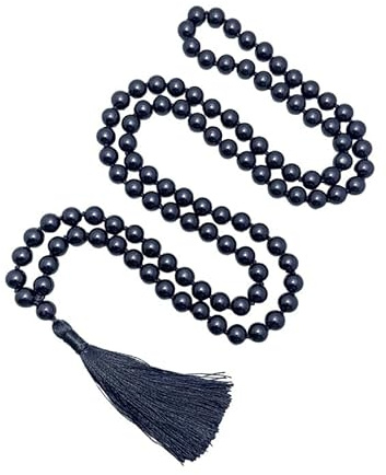 INFINITY GEMS naturlig AAA svart obsidian 108 pärlor mala halsband 8 mm knuten jordning helande tofs spirituellt skydd meditation balans japa mala