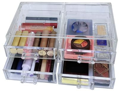 Guolich Porta Trucchi Organizer Da Bagno,Organizer Trucchi,organizzatore per Trucchi in Acrilico Trasparente,Porta Profumi,Porta Smalti Organizer, Con 4 Cassetti Per Bagno Vanity