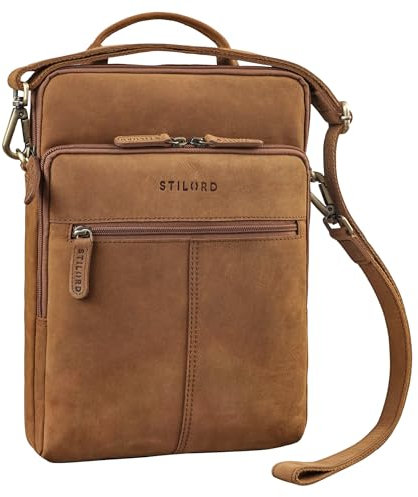 STILORD 'Stellan' Schmale Laptop-Tasche Leder 13,3-14 Zoll Herren und Damen zum Umhängen - ideal als Notebook-Tasche Echtleder Laptop Bag und Vintage Leder-Tasche, Farbe:tan - dunkelbraun