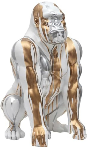 Home Deco Factory, HD0214, Statua di Gorilla Bianco con Oro e Argento Che scorre, Oggetto Decorativo Unico, Resina Resistente, Altezza 45 cm, Colore Argento e Bianco
