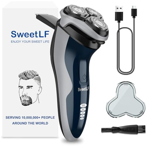SweetLF Electric Razor for Men with Pop-Up Trimmer, 100% Waterproof Electric Shaver, Rechargeable Cordless Shavers for Men, Type-C, 120Mins Runtime, Plug & Play, Blue