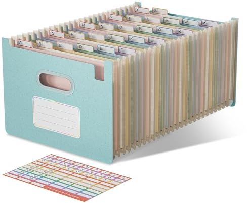 EcoStash Dokumentmapp A4 26 fack, vetehalm fläktmapp sorteringsmapp färgglad mapp organisatör, dragspel mapp, upprätt och ovanpå, BPA-fri, tillbaka till naturen, hälsosamt liv-himmelsblå