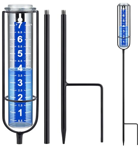 Pluviometro per esterni, pluviometri all'aperto più votato, accurato misuratore di pioggia per giardino, tubo ispessito con paletto, altezza regolabile e grande carattere misuratore dell'acqua per