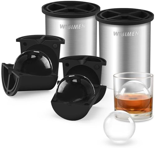 Klarer Eiswürfelbereiter, 6,4 cm Eisbälle, Eisballbereiter aus kristallklarem Edelstahl, BPA-freie Premium-Silikon-Eiswürfelformen für Whisky und Cocktails (2 PACK)