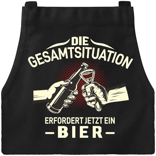 XCSJKJ Grillschürze für Männer Kochschürze Herren Schürze lustig, Grill schürze für Männer küchenschürze Herren personalisiert mit 4 Taschen ERFORDERT JETZT EIN BIER (Klassischer Stil)