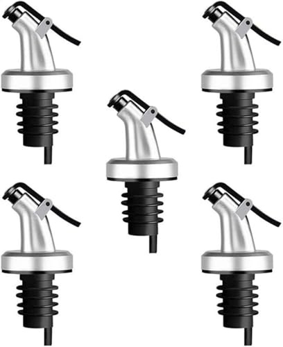 Patifirst 5 Pezzi Versatore per Bottiglia per Olio con Tappo, Beccuccio per Olio di Oliva, Versatori Vino Salvagoccia, per Pulizia, Dosatore per Vino, Cocktail, Olio D'Oliva, Succo, Sciroppo, Aceto