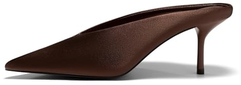 Coutgo Womens High Heels Mules Closed Pointed Toe Slide Sandals Slip On Summer Dress Shoes, Chocolate, Size 8