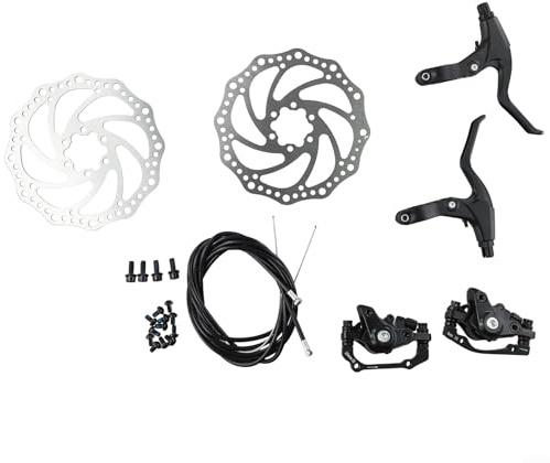 Eawfgtuw Kit de frein à disque mécanique pour VTT, système de frein avant et arrière, équipé d'un disque de frein de 160 mm, transmission à billes en acier à trois points, plaquettes de frein