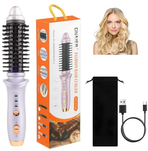 Cordless Portable Hot Brush - Heated Comb, Thermal Comb for Hair Styling, Hot Brush for Short Hair, USB Rechargeable Air Curler, Automatic Thermal Curling Iron for Styling, Curly Straight Hair