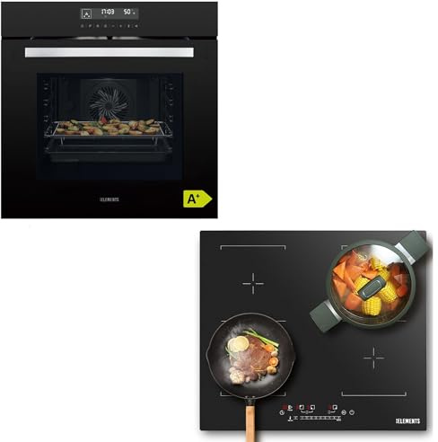 Juego de cocina autosuficiente, horno empotrable de 60 cm, función Air Fry, placa de inducción de 59 cm, resistente a los arañazos con dos zonas flexibles, parrilla, aire caliente, Aqua Clean, 14