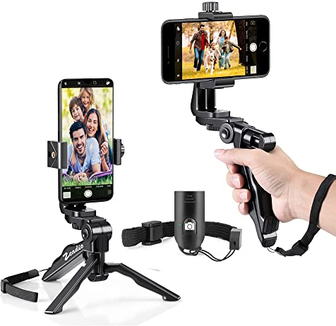 Zeadio Trépied Smartphone Mini, Stabilisateur Poignée avec Support téléphone Télécommande sans Fil pour iPhone et Tous Les téléphones
