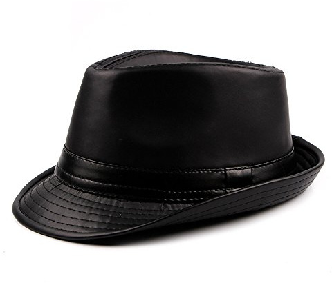 Cuero PU Sombreros Fedora Hombres Chicos Invierno Sombreros Trilby Homburg, Negro