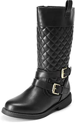DREAM PAIRS Girls Classic Knee High Boots | Classic Buckle Accent, Side Zip Easy Entry, Comfy Lining Extended Wear