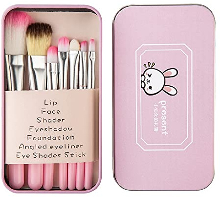 ZHIYE Children Makeup Brushes, 7Pcs Makeup Brush Set Foundation Eyebrow Eyeliner Brush Cosmetic Concealer Brushes for Kids Girls, Women trave - Pink with case