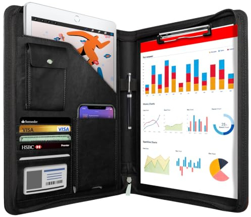 NEWYES Porte Document A4 en Cuir Synthétique Avec Fermeture Éclair, Noir