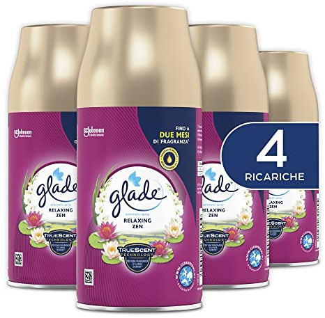Glade Automatic Spray Ricarica, Profumatore per Ambienti, Fragranza Relaxing Zen, Formato Scorta da 4 Ricariche da 269 ml