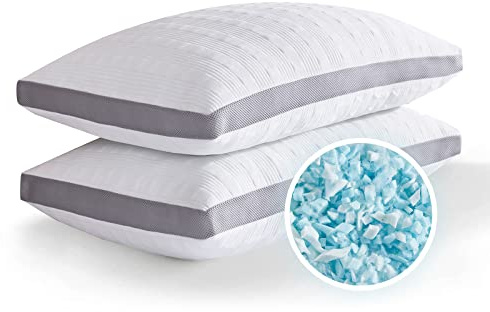 Meoflaw Cooling Pillows Standard Size Set of 2,Shredded Memory Foam Bed Pillows for Sleeping,Standard Pillows for Back & Side Sleepers,Adjustable 2 Pillows Standard Size with Washable Cover