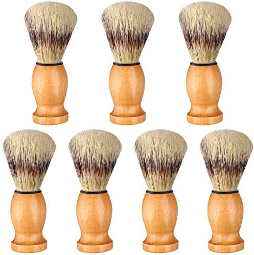 7Pcs Men Shaving Brush Wood Handle, Professional Salon Tools Hand Crafted Shaving Brush Wood Handle Shave Brushes Handmade Pure Badger Hair Brush for Men1