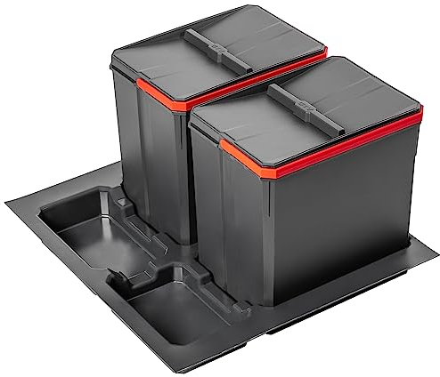 GTV Set de collecteurs de déchets AxiSpace, pour tiroirs et armoires d'une largeur de 600 mm, composé de bacs de 2 x 15 l, poubelle en plastique avec particules de graphène, couleur anthracite