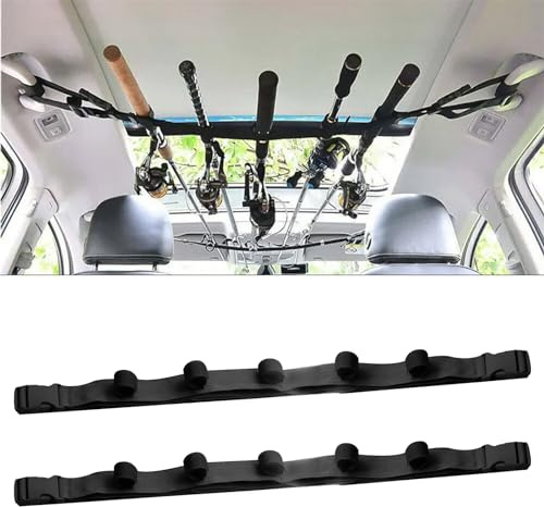 Pumuky Lot de 2 Sangles de Support de Canne à Pêche pour Voiture,Porte-Cannes à Pêche Réglable avec Boucle en pour Camions, Voitures et SUV(Noir)