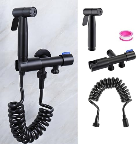 Bidet-Sprühset für Die Toilette,Hand-Bidet-Sprühgerät für Die Toilette mit komplettem Zubehör Bidet Handbrause für Toilette Toilettenhalterung Badezimmer-Edelstahlbrause für Die Persönliche (schwarz)