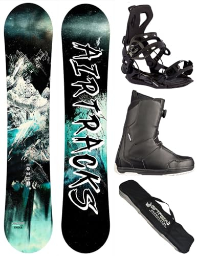 Airtracks Herren Snowboard Set - Under Flat Zero Rocker Snowboard Wide 159 - Softbindung Master - Softboots Master ATOP 43 - SB Bag