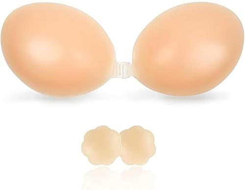 BTkviseQat Soutien-gorge adhésif sans bretelles, soutien-gorge adhésif push-up invisible, coussinets adhésifs en silicone réutilisables, soutien-gorge sans bretelles avec 1 paire de coussinets de