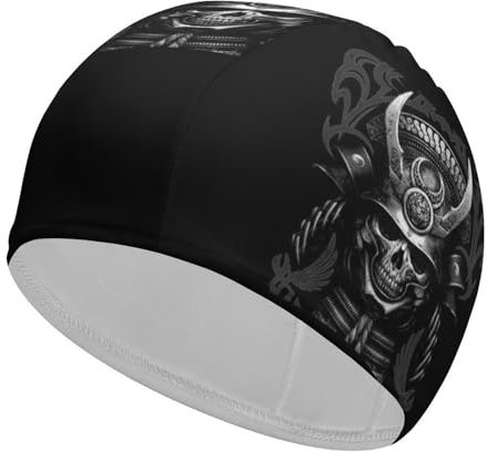 Bequeme Badekappe mit Samurai-Totenkopf, für Damen und Herren, Klassische Bademütze für langes und kurzes Haar